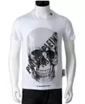 chaude t shirt philipp plein homme pas cher col rond de coton big tete de mort blanc